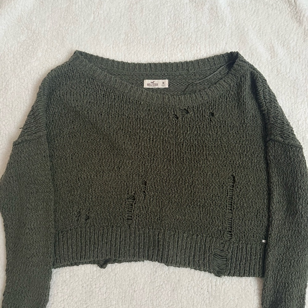 Olive Green Distressed Sweater
